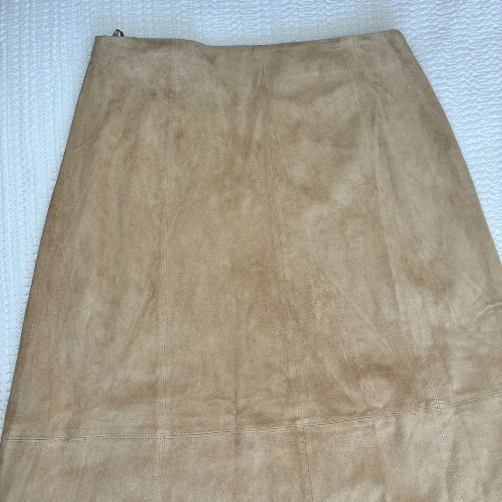Coldwater Creek Suede Midi‎ Skirt Tan Laser Cut Romantic Western Women 12P